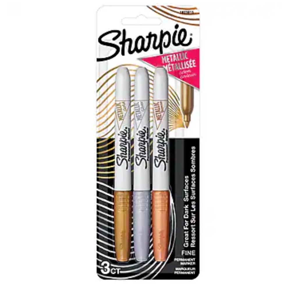 Sharpie Metallic Permanent Markers 3 Pack - Gold, Silver, Bronze